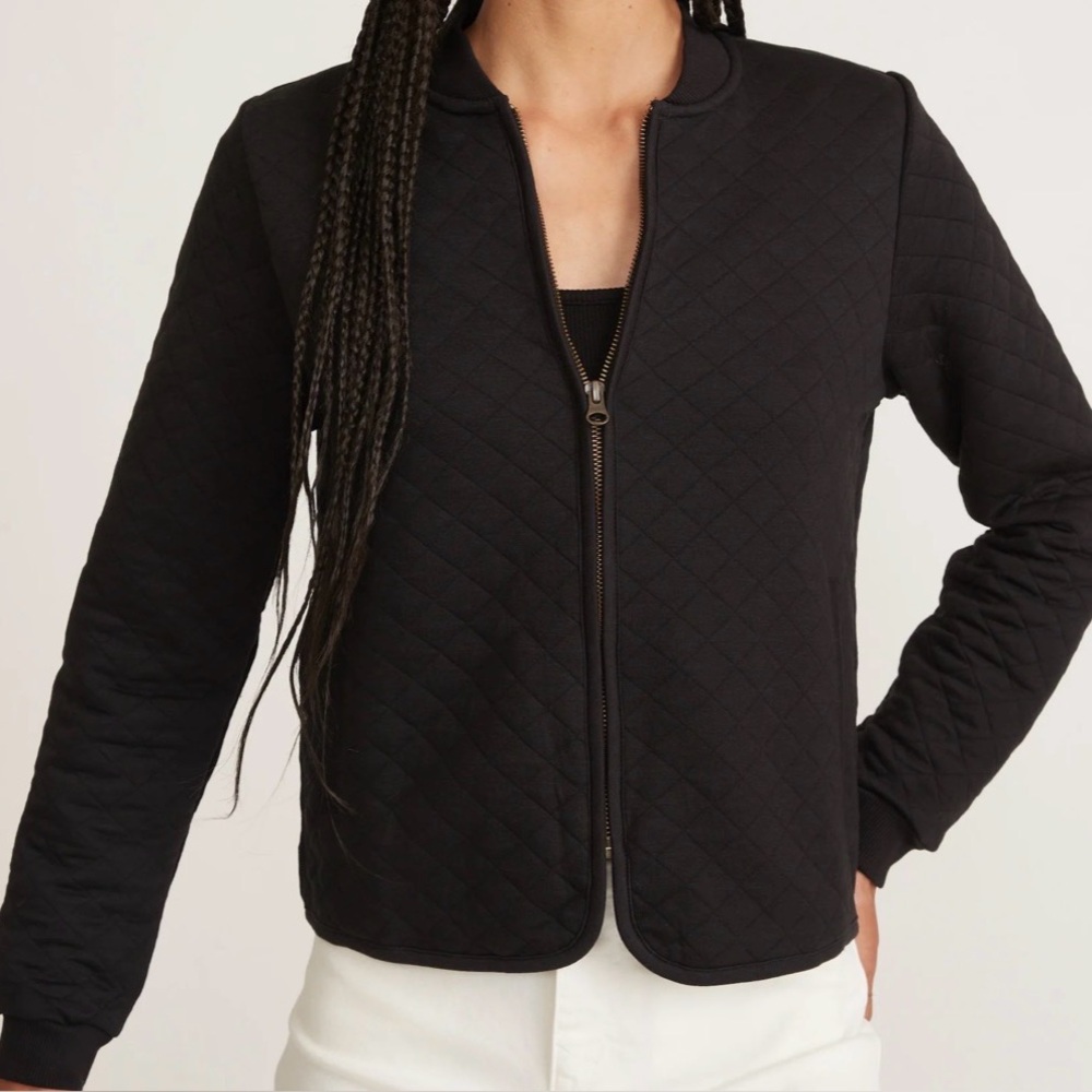 Marine Layer Corbet Quilted Bomber Jacket Soft Knit Quiet Luxury Classic Coat M